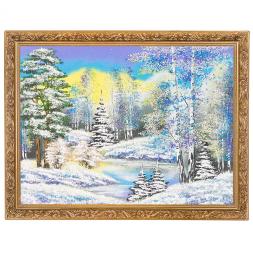 Картина "Зимний пейзаж" багет 36х46 см, каменная крошка