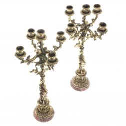 Канделябры из бронзы "Диана" 10 свечей на подставке из креноида