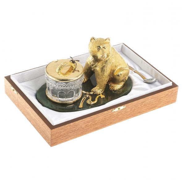 Медовница &amp;quot;Медведь&amp;quot; камень нефрит бронза Златоуст 122933