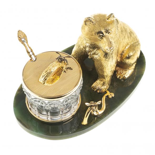 Медовница &amp;quot;Медведь&amp;quot; камень нефрит бронза Златоуст 122933