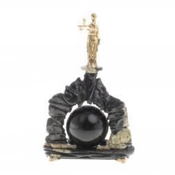 Композиция "Фемида" с шаром змеевик бронза