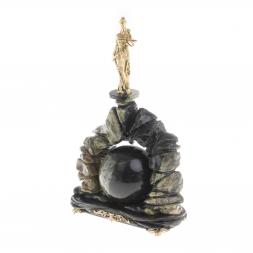 Композиция "Фемида" с шаром змеевик бронза