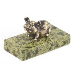 Статуэтка "Поросенок малый" из бронзы и змеевика