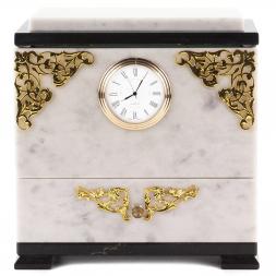 Шкатулка с часами из мрамора и змеевика