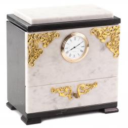 Шкатулка с часами из мрамора и змеевика
