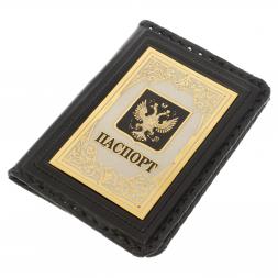Обложка для паспорта "Герб России" черная кожа Златоуст
