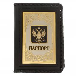 Обложка для паспорта "Герб России" черная кожа Златоуст