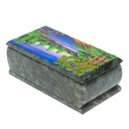 Шкатулка "Лето. Берег реки" из шабровского змеевика 18х9х6,5 см