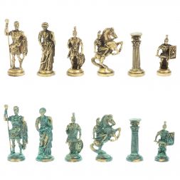 Шахматы "Римские войны" фигуры бронза / патина 44х44 см змеевик