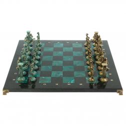 Шахматы "Римские войны" фигуры бронза / патина 44х44 см змеевик