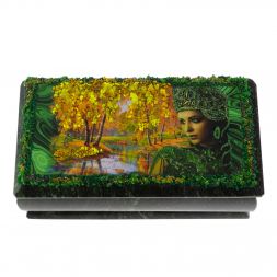 Шкатулка "Хозяйка медной горы. Осень" из змеевика 18х9х8 см