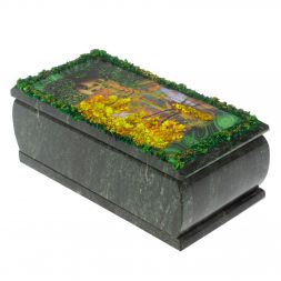 Шкатулка "Хозяйка медной горы. Осень" из змеевика 18х9х8 см