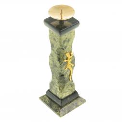 Подсвечник из змеевика с ящерицей 5х5х16 см