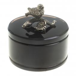 Шкатулка круглая &amp;quot;Певчая птица&amp;quot; черный обсидиан бронза 7,5х7,5х7,5 см
