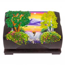 Шкатулка с расписной крышкой "Летний пейзаж" 17х11х8 см черный змеевик