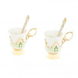 Чайный набор "Кубачинские узоры" с зеленой эмалью Златоуст