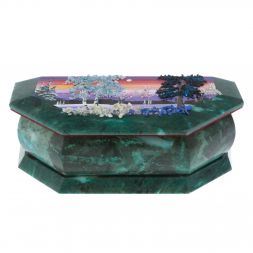 Шкатулка с расписной крышкой "Зимний пейзаж" змеевик 17х7,5х6 см