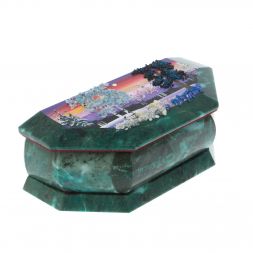 Шкатулка с расписной крышкой "Зимний пейзаж" змеевик 17х7,5х6 см