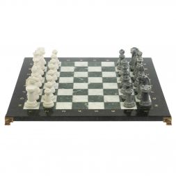 Шахматы подарочные "Стаунтон" 44х44 см мрамор / шабровский змеевик