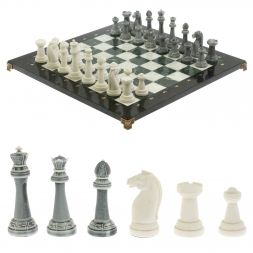 Шахматы подарочные "Стаунтон" 44х44 см мрамор / шабровский змеевик