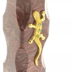 Подсвечник из лемезита с ящерицей 5х5х16 см