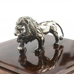 Шкатулка &amp;quot;Лев&amp;quot; камень обсидиан бронза 11х11х8,5 см