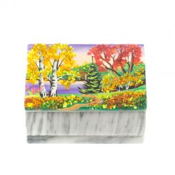 Шкатулка с рисунком "Осень" серый мрамор 10х6,5х6 см