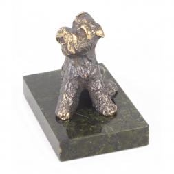 Статуэтка с фигуркой собаки "Ризеншнауцер" бронза змеевик