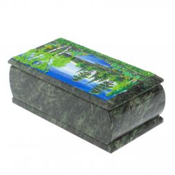 Шкатулка из змеевика "Летний пейзаж" 18х9х6,5 см