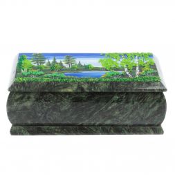 Шкатулка из змеевика "Летний пейзаж" 18х9х6,5 см