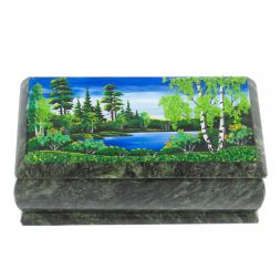 Шкатулка из змеевика "Летний пейзаж" 18х9х6,5 см