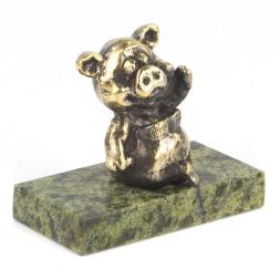 Статуэтка из бронзы и змеевика "Поросенок сидит №1"