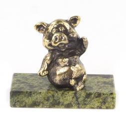 Статуэтка из бронзы и змеевика "Поросенок сидит №1"
