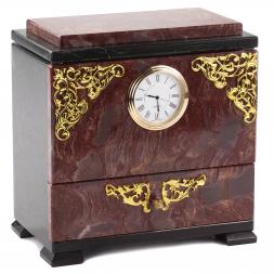 Настольный ларец с часами из камня лемезит и змеевик