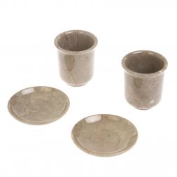 Кофейная пара из бежевого мрамора 120 мл (2 чашки, 2 блюдца)