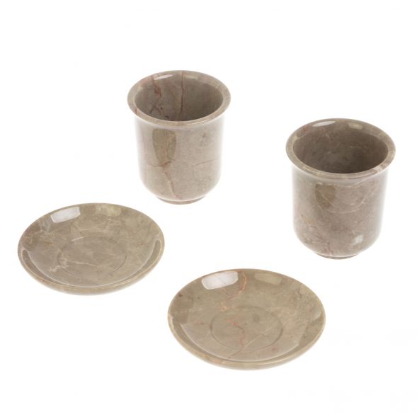 Кофейная пара из бежевого мрамора 120 мл (2 чашки, 2 блюдца)