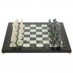 Шахматы "Средневековье" доска 40х40 см мрамор / шабровский змеевик