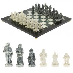Шахматы "Средневековье" доска 40х40 см мрамор / шабровский змеевик