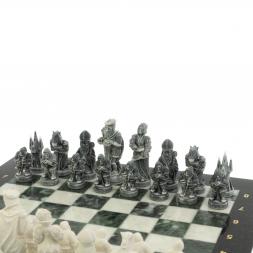 Шахматы "Средневековье" доска 40х40 см мрамор / шабровский змеевик