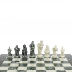Шахматы "Средневековье" доска 40х40 см мрамор / шабровский змеевик