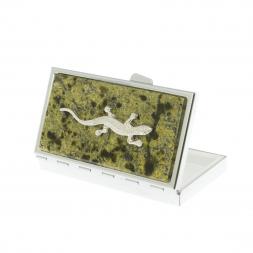 Таблетница на 3 отделения камень змеевик с ящерицей