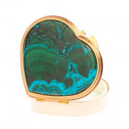 Таблетница "Сердце" на 3 отделения малахит с хризоколлой цвет медь