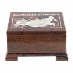 Шкатулка из обсидиана "Карта РФ" 15х13х8 см