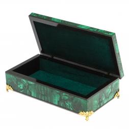 Шкатулка "Купюрница" из малахита с бронзовыми ножками 19х10х5,5 см