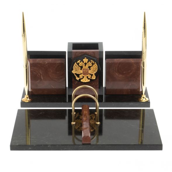 Настольный набор &amp;quot;Офисный&amp;quot; с гербом РФ камень лемезит 127520