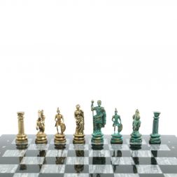 Шахматы &amp;quot;Древний Рим&amp;quot; фигуры бронза / патина 44х44 см серый мрамор
