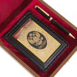 Подарочный набор "Документы" обложка для паспорта и ручка Parker