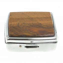 Таблетница на 2 отсека камень тигровый глаз цвет серебро