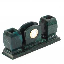 Офисный письменный набор с часами змеевик