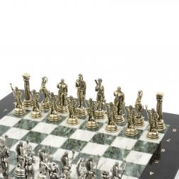 Шахматы подарочные "Посейдон" 32х32 см из змеевика и мрамора